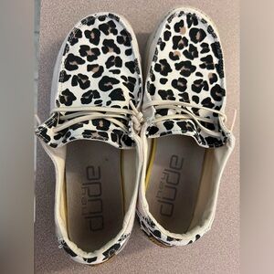 Womens Hey Dudes cheetah print and tan